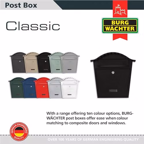 Burg-Wächter MB01BK Black Classic Wall Mounted Galvanised Steel Lockable Weatherproof Post Box W: 36 cm, H: 37 cm, D: 13 cm – 5