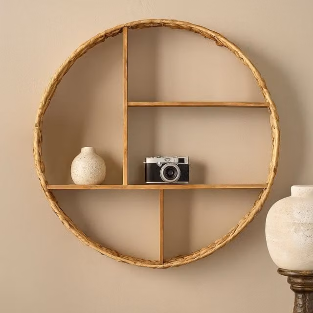 Orsina Water Hyacinth and Rattan Wall Mounted Box Shelf in Beige