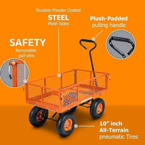 SuperHandy Heavy-Duty Garden Utility Wagon in Black and Orange with 181 kg Capacity – 2