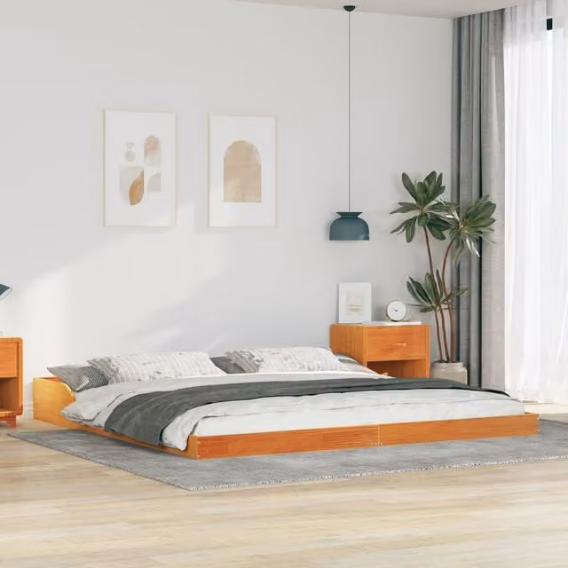 Berkfield Home Waxed Brown Solid Pine Wood Bedding W/D/H: 180 x 210 cm – 1