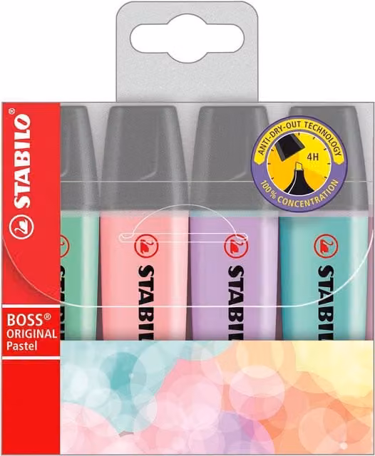 Stabilo Boss Original Pastel Highlighters, Multicolour Chisel Tip Ink Pens
