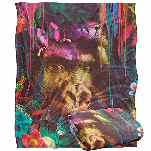 Bcreative Reinders Jungle Gorilla and Butterfly Super Soft Microfibre Throw Blanket, Multicolour, W: 152 cm, D: 127 cm
