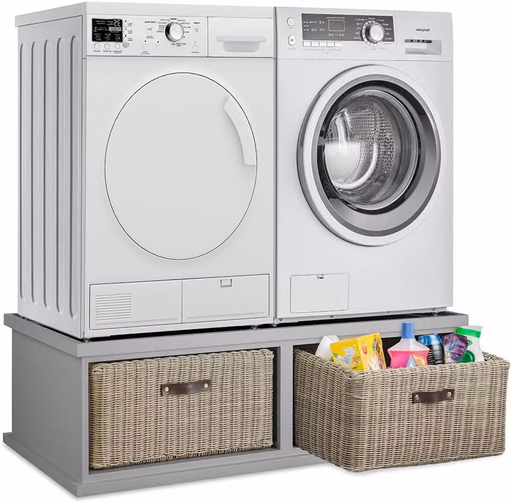 Statement Furniture Tetbury Double Washing Machine Pedestal and Dryer Stand with Baskets in Dove Grey, H41 x W126 x D65 cm – 5