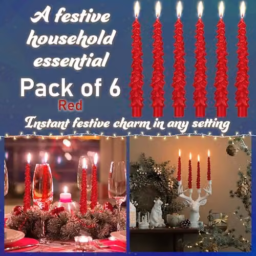 Deco Express Christmas Tree Dinner Candle Set of 6 in Red – 5