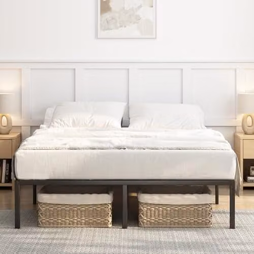 CozyLiving Florence Metal Bed Frame in Black, 180 x 200 cm, Height: 33 cm