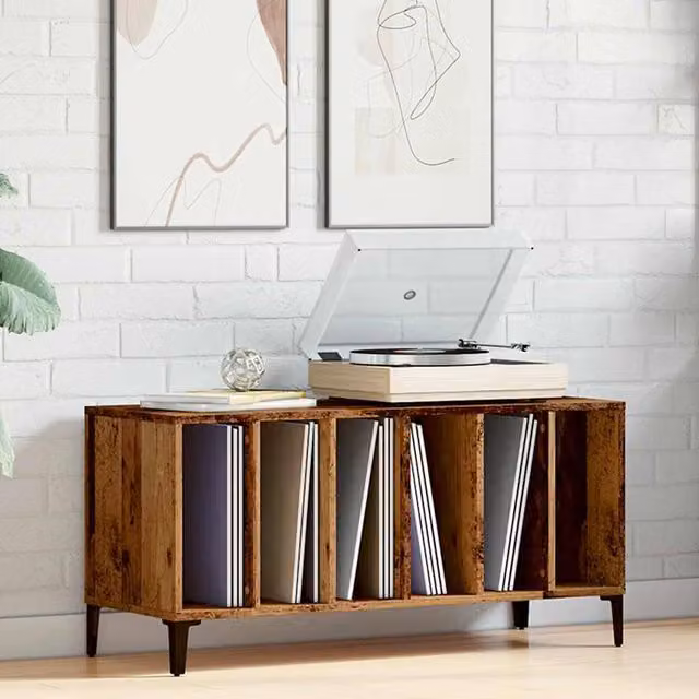 Berkfield Home Record Cabinet in Brown Old Wood, W/D/H: 100 x 38 x 48 cm