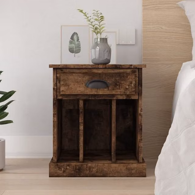 Berkfield Home Smoked Oak Bedside Cabinet in Brown, W/D/H: 43 x 36 x 50 cm