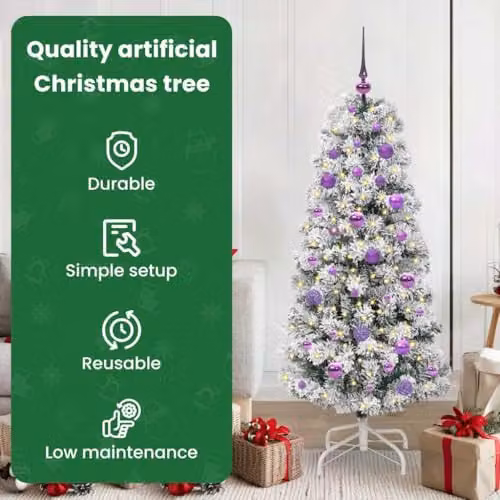 vidaXL Artificial Hinged Christmas Tree in Green and White, Height: 150 cm – 4