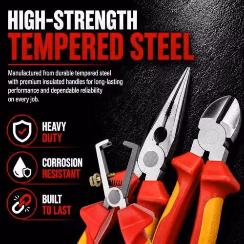 Lumberjack 11-Piece VDE Insulated Electricians Tool Set with Pliers and Screwdrivers in Red – 2