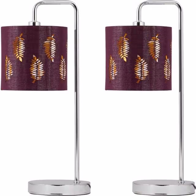 First Choice Lighting Set of 2 Chrome Arched Table Lamps with Burgundy Fabric Shades – 1
