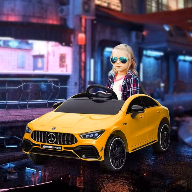 AIYAPLAY Mercedes-AMG CLA 45 Licensed 12V Electric Ride on Car with Light and Sound Effects, Yellow