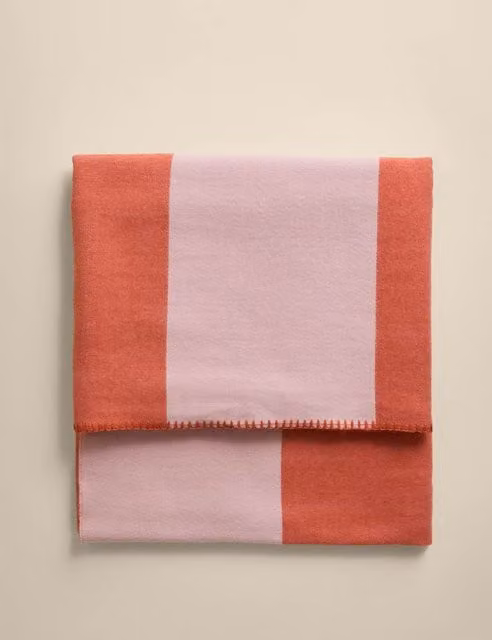 M&S Pink Striped Woven Wool Blend Large Throw