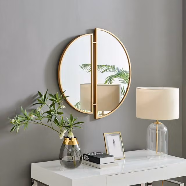 FurnitureboxUK Art Deco Round Gold Wall Mirror, Diameter: 80 cm