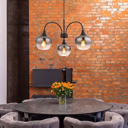 Globo Lighting Modern 3-Bulb Pendant Light with Black Metal and Smoke Glass Shades, E27, Height Adjustable – 5