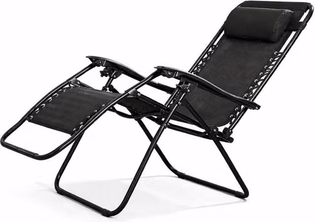 FORGEVIO Zero Gravity Reclining Sun Lounger in Black with Adjustable Headrest and Textilene Fabric
