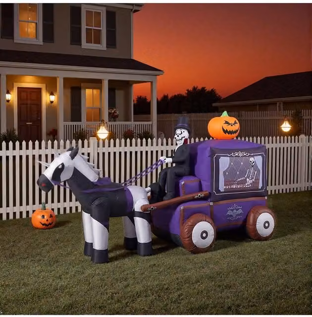 Garden Sanctuary 6ft Halloween Grim Reaper Carriage Inflatable with Built-in LED in Multicolour and Purple – 1