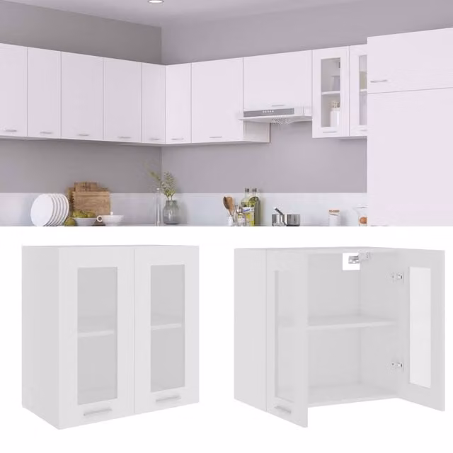 Berkfield Home Modern White Wall Mounted Glass Cabinet with Internal Shelves W/D/H: 60 x 31 x 60 cm