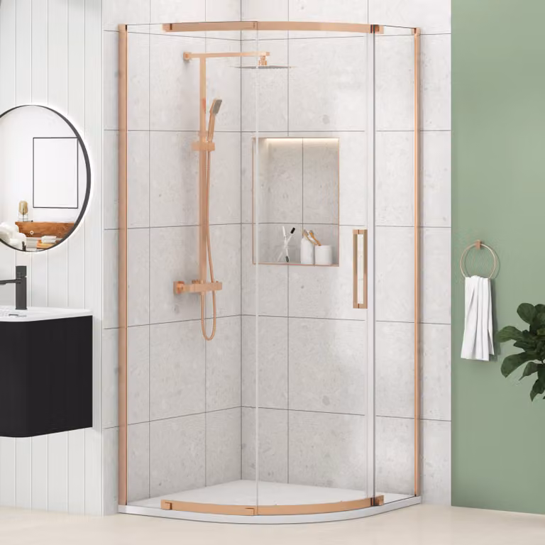 Royal Bathrooms Chelsea Single Door Quadrant Shower Enclosure with White Mineral Cast Stone Tray, Brushed Bronze, W: 90 cm, H: 195 cm