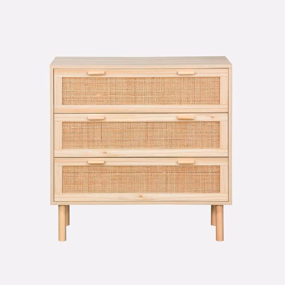 sweeek 3-Drawer Cane and Wood Effect Chest in Light Brown, W/D/H: 80 x 40 x 80 cm – 2