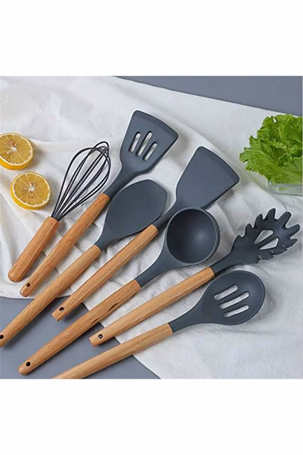 Living and Home 11 Piece Silicone Kitchen Utensil and Nonstick Cookware Set in Dark Grey – 3