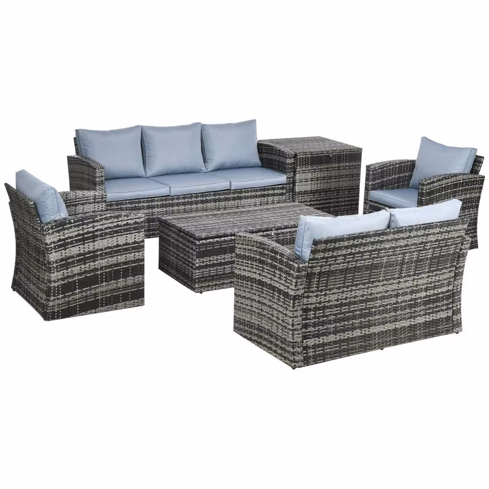 STILVORA 7-Seater Modern Grey Rattan Sofa with Storage and Metal Frame – 2