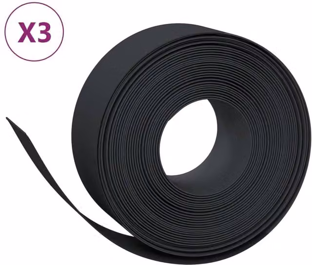 Berkfield Home Garden Edgings, 3 Pieces, Black, 10 m, Height: 20 cm, Polyethylene