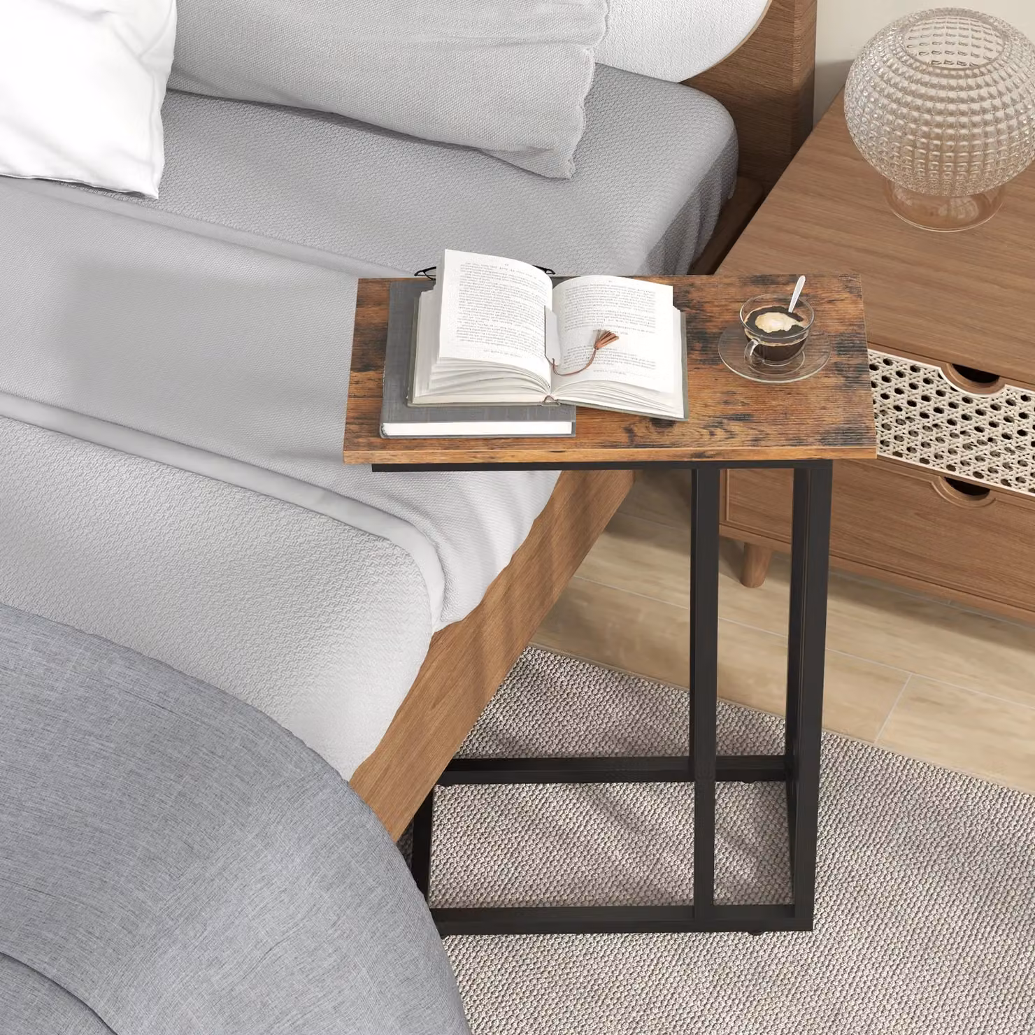 Costway C-Shaped Sofa Side Table in Brown – 3