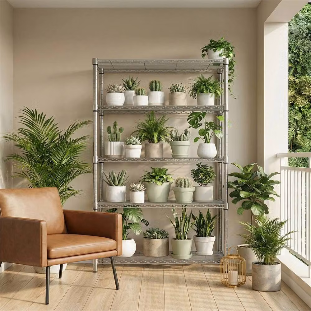 Nordara Silver 5-Tier Heavy-Duty Metal Utility Shelving Unit with Adjustable Shelves – 2