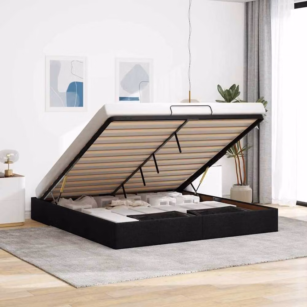 Berkfield Home Super King Upholstered Ottoman Bed Frame in Black Fabric, 200 x 200 cm – 2