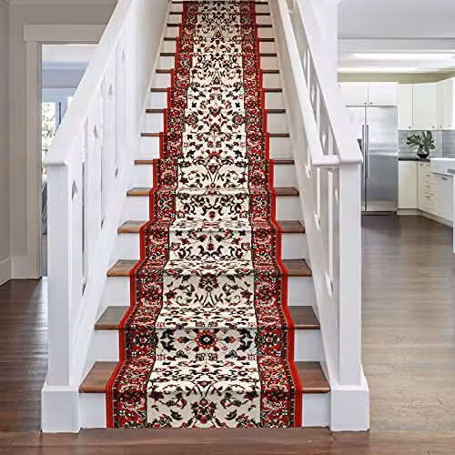 runrug Oriental Stair Runner Rug, Beige, W: 80 cm x L: 720 cm – 1
