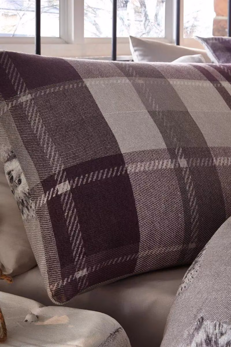 Dreams & Drapes Colville Check 100% Brushed Cotton Flannelette Duvet Cover and Pillowcase Set in Purple, W: 200 cm x D: 200 cm – 2