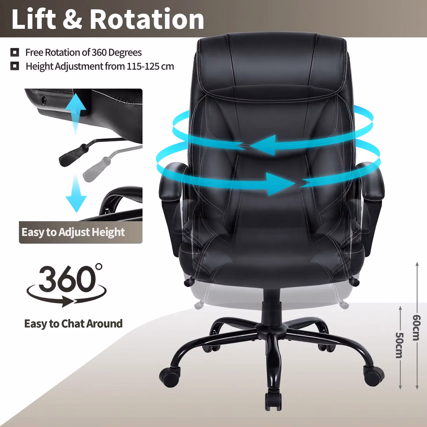 Gymax Black Adjustable Swivel Executive Office Chair with Metal Base and Armrests – 3