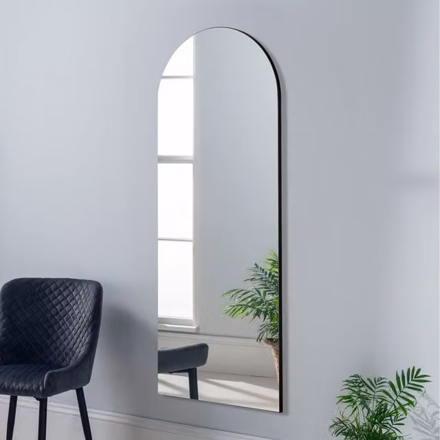 Yearn Minimalist Large Freestanding Floor Arch Mirror in Black