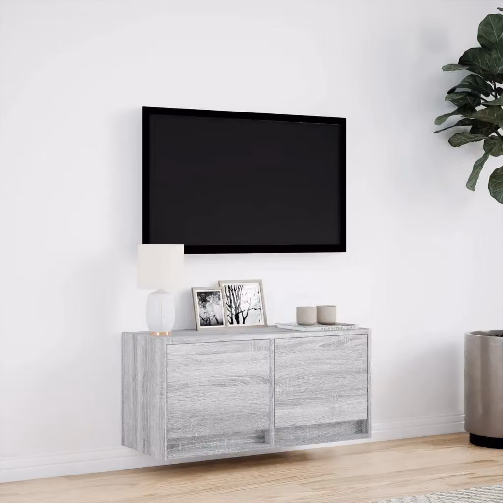 Berkfield Home TV Wall Cabinet with LED Lights in Grey Sonoma, W/D/H: 80 x 31 x 35 cm – 2