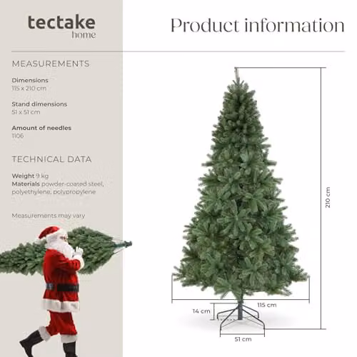 tectake Artificial Christmas Tree in Green with Lifelike Pine Needles and Foldable Steel Stand, Height: 210 cm – 6