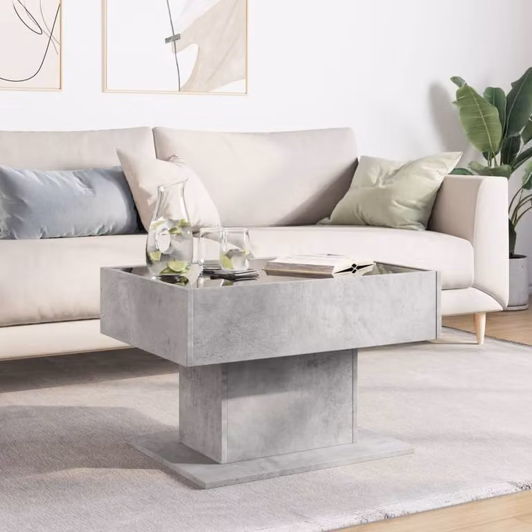 Berkfield Home Modern Rectangular Coffee Table in Concrete Grey with LED, W/D/H: 70 x 50 x 45 cm