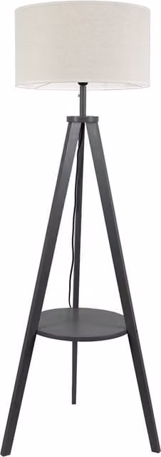 ValueLights Morrigan Wood Tripod Floor Lamp with Fabric Shade and Bulb in Grey and White
