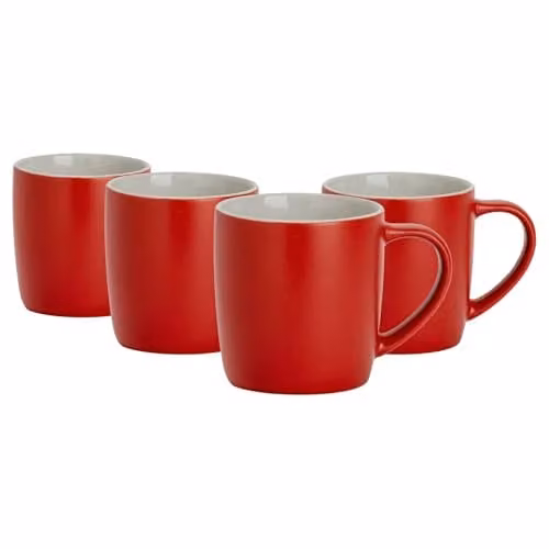 Argon Tableware Matte Red Ceramic Stoneware Coffee Mugs, 350ml, Pack of 4 – 1