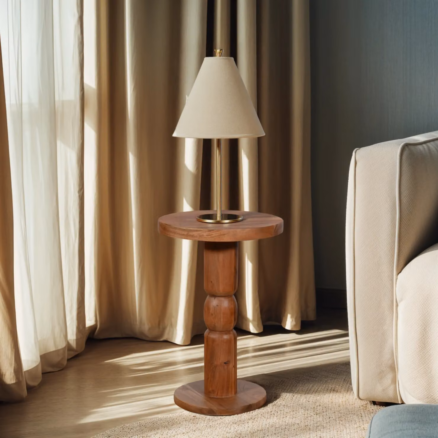 IH Design Jaipur Round Acacia Wood Freestanding Side Table in Brown, W/D/H: 40 x 40 x 26 cm – 3