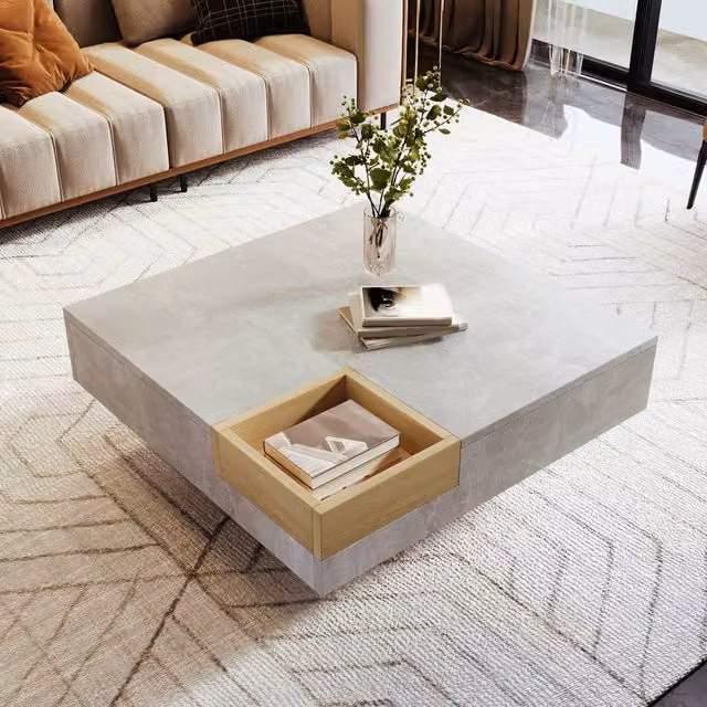 Merax Concrete Effect Square Coffee Table with Removable Storage Box in Grey, W/D/H: 72 x 72 x 30 cm