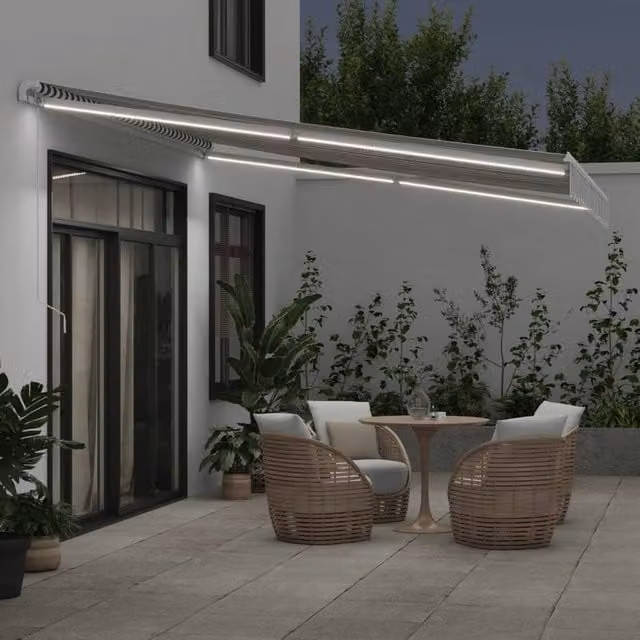 Berkfield Home Manual Retractable Awning with LED, Anthracite and White, W: 400 cm, D: 350 cm – 1