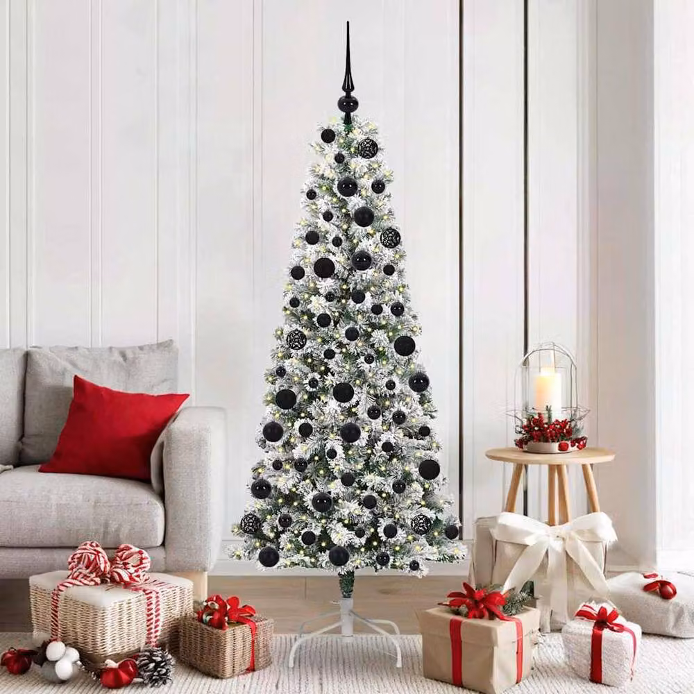 Berkfield Home Realistic Artificial Hinged Christmas Tree in Green and White, Height: 180 cm – 2