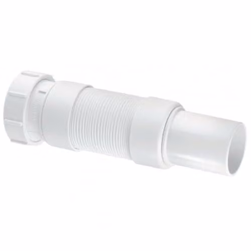 McAlpine FLEXCON6 1½ inch White Plastic Flexible Fitting, Universal Outlet to PVC Plain Spigot, Adjustable 165–250mm