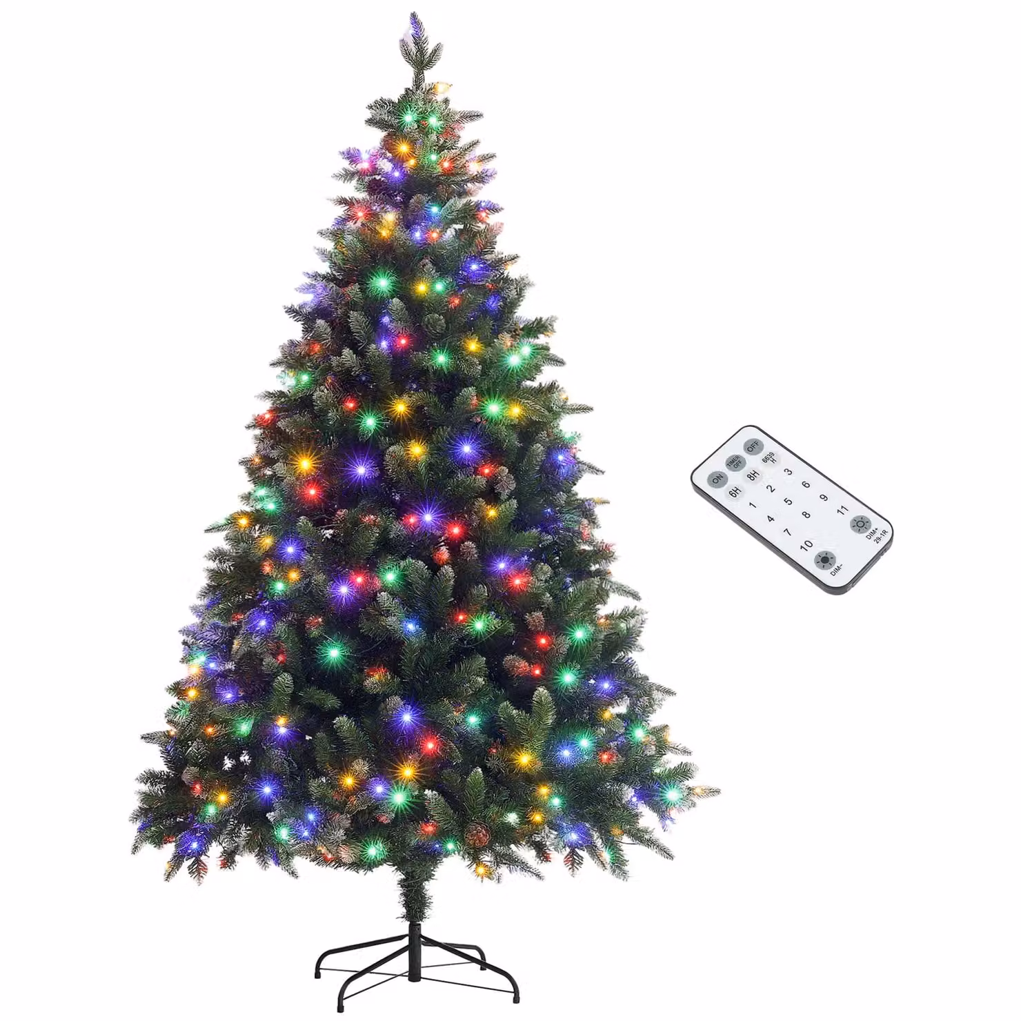 HOMCOM Artificial LED Christmas Tree with Metal Base and Hinged Branches in Green, Height: 182.88 cm – 1