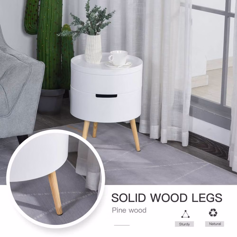 Wyld Haus Amelia Set of 2 White Round 3 Tier Bedside Tables with Storage and Tray in Natural White – 3