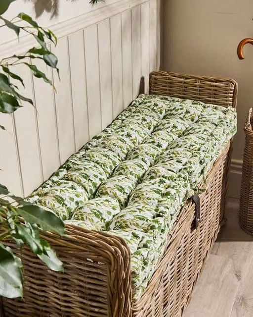 Dibor Vintage Green Leaf Print Cotton Indoor Hallway Bench Seat Pad Cushion, W: 44 cm, L: 112 cm – 1