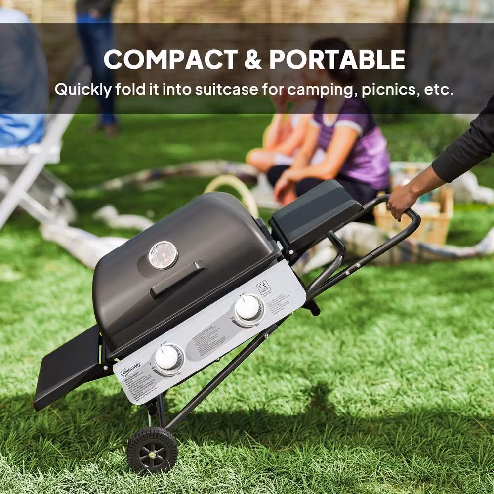 Rolipo Two Burner Portable Suitcase Gas BBQ in Black with Thermometer and Wheels – 5
