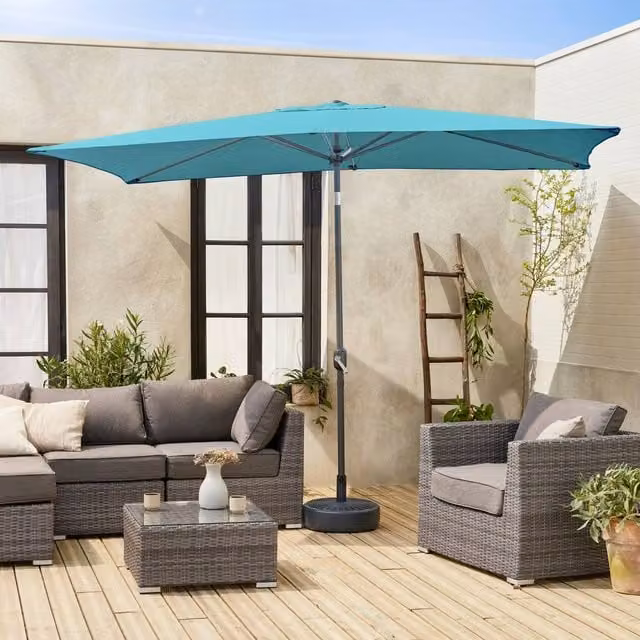 sweeek Rectangular Parasol in Turquoise with Central Pole