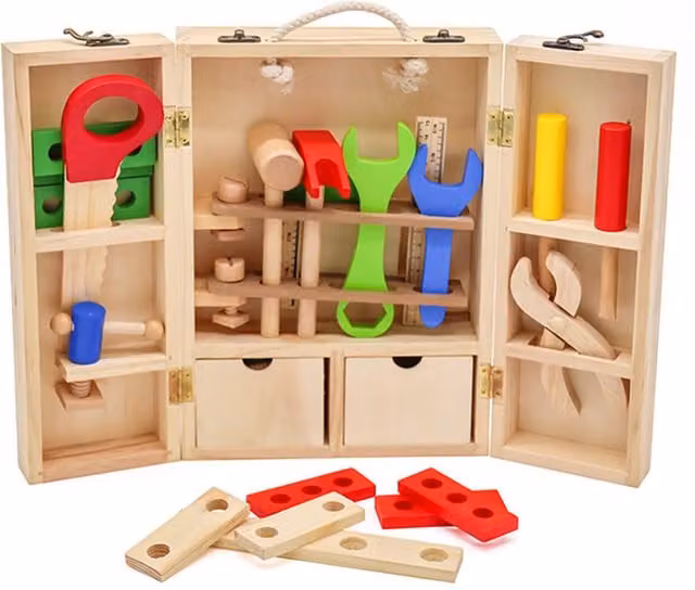 Hygrad Junior Wooden Tool Set in Brown and Multicolour