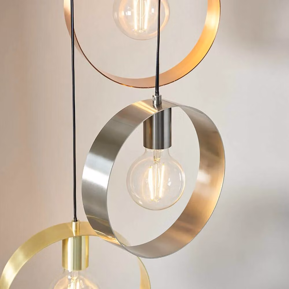 Loops 3 Bulb Multi Light Hanging Ceiling Pendant in Brushed Copper, Nickel and Brass – 2